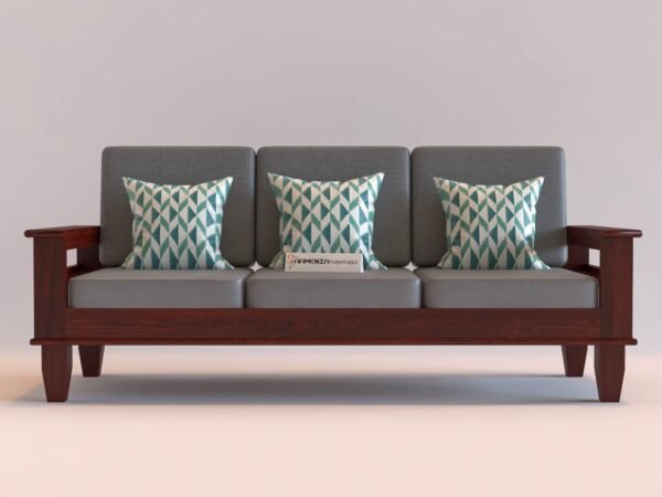 Saamenia furnitures™ Wooden Solid Sheesham Wood 3 Seater Sofa Set with Cushions (3 Seater Sofa, Mahogany Finish)