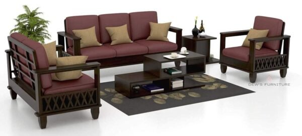Saamenia Furnitures Solid Sheesham Wood 6 Seater Sofa Set for Living Room Furniture with Cushions – Walnut Brown Finish (3+2+1 Seater)