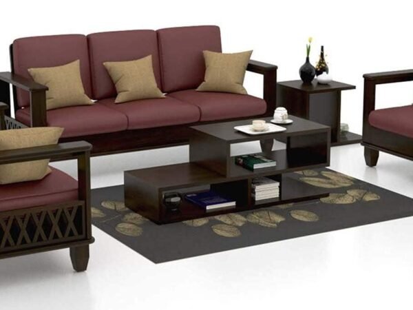 Saamenia Furnitures Solid Sheesham Wood 6 Seater Sofa Set for Living Room Furniture with Cushions - Walnut Brown Finish (3+2+1 Seater)