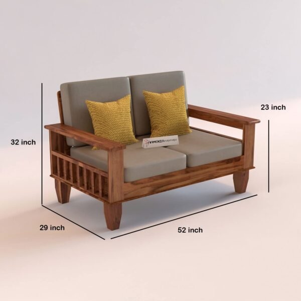 Saamenia Furniture Solid Sheesham Wood Sofa Set 2 Seater Furniture, Wooden 2 Seater Sofa Set, Teak Wood Sofa Set Furniture, Home Living Room with Cushions (Honey Finish)