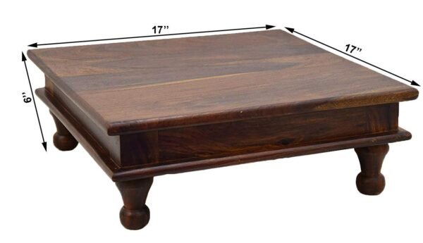 Saamenia Furnitures Solid Sheesham Wooden Chowki for Home Pooja Temple – Teak Finish