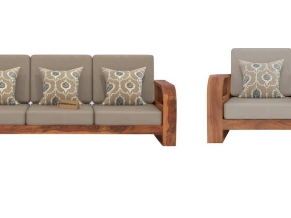 SAAMENIA FURNITURES Teak Wood 4 Seater Sofa Set for Living Room | Sofa Set for Living Room Furniture - Honey Finish