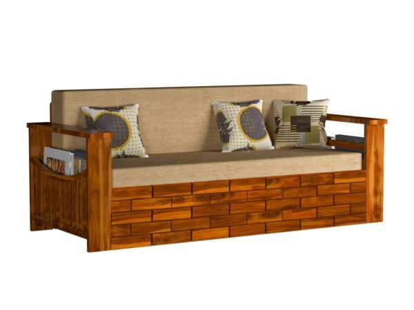 Saamenia furnitures™ Solid Sheesham Wood Sofa Cum Bed Furniture Set with Storage and Cushions for Living Room | Bedroom | Drawing Hall (Teak Finish, Queen)