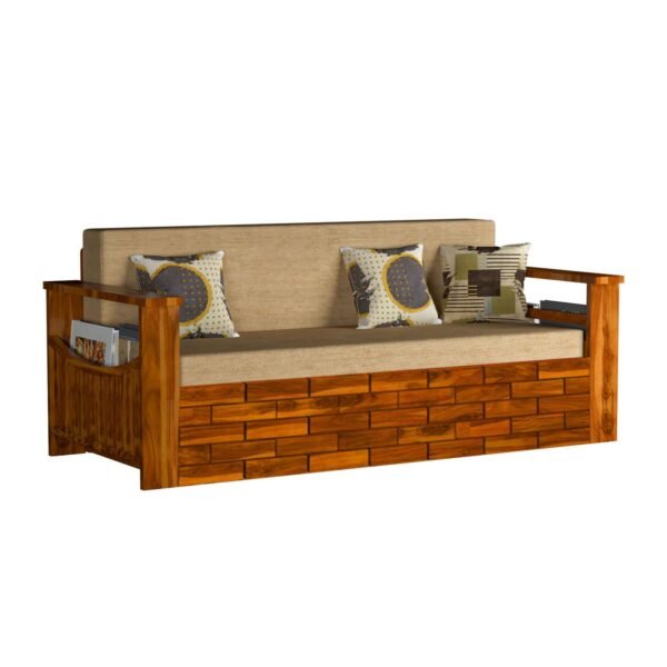 Saamenia furnitures™ Solid Sheesham Wood Sofa Cum Bed Furniture Set with Storage and Cushions for Living Room | Bedroom | Drawing Hall (Teak Finish, Queen)