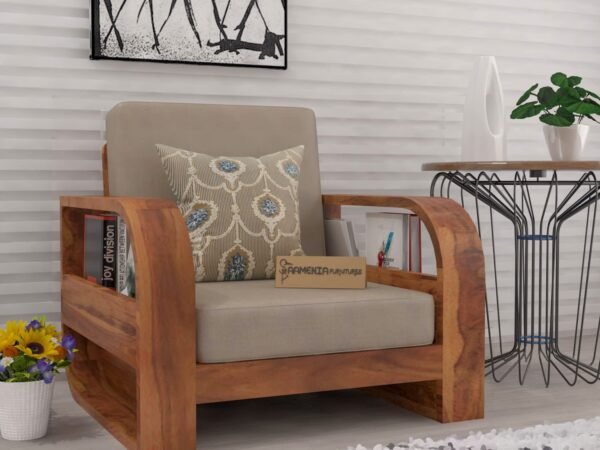 SAAMENIA FURNITURES Teak Wood 1 Seater Sofa Set for Living Room | Sofa Set for Living Room Furniture
