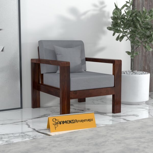 Mamta Furniture Solid Sheesham Wood 1 Seater Sofa | Walnut Finish Single Seater | 40 Density Cushion | Bedroom Lounge Chair Style | Living Room | Drawing Room
