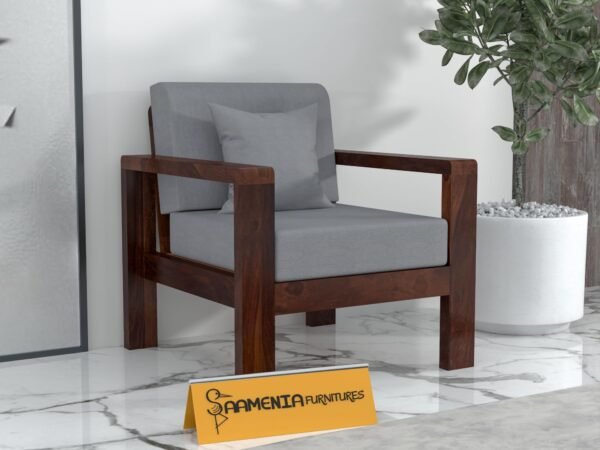 Mamta Furniture Solid Sheesham Wood 1 Seater Sofa | Walnut Finish Single Seater | 40 Density Cushion | Bedroom Lounge Chair Style | Living Room | Drawing Room