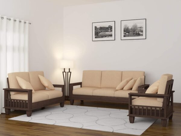 SAAMENIA FURNITURES Wooden 6 Seater Sofa Set for Living Room | 3+2+1 Seater Sofa for Office & Lounge | Six Seater Sofa Sets for Home | Sheesham Wood Walnut Finish