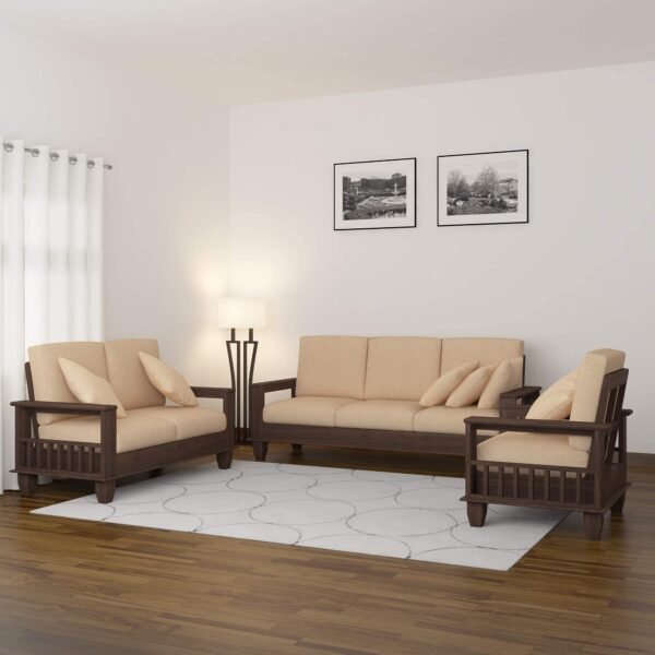 SAAMENIA FURNITURES Wooden 6 Seater Sofa Set for Living Room | 3+2+1 Seater Sofa for Office & Lounge | Six Seater Sofa Sets for Home | Sheesham Wood Walnut Finish