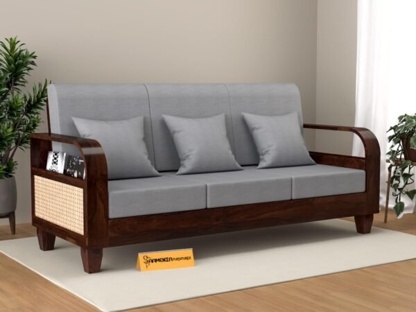 Mamta Furniture Solid Sheesham Wood 3 Seater Sofa Set | Walnut Finish | 40 Density Cushion | Living Room | Drawing Room | Without Pillow