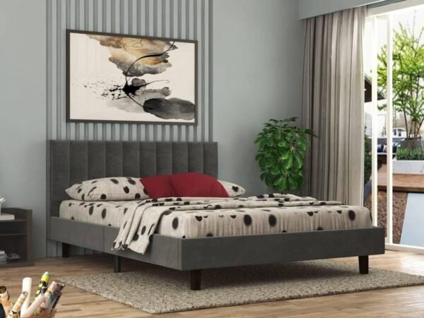 Mamta Furniture Fabric Upholstered King Size Bed with Headboard | Engineered Wood Frame | Black Upholstery Finish | Bedroom & Kids Room | Palang with Sturdy Support