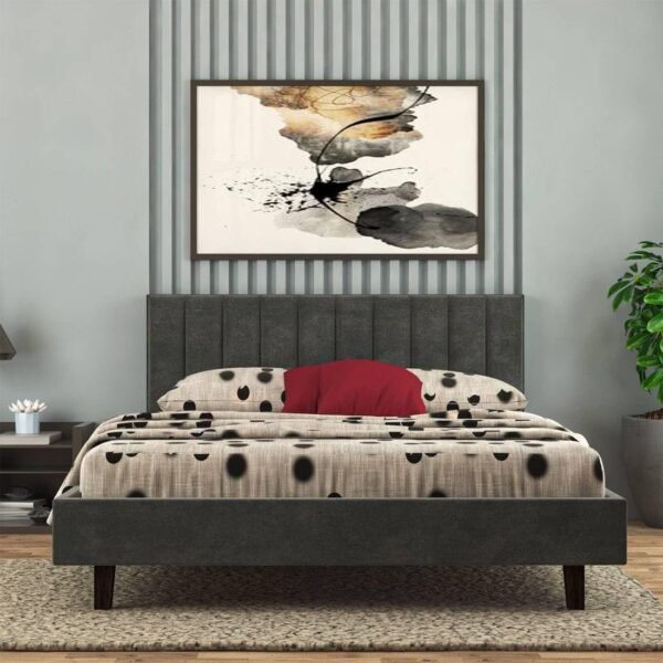 Mamta Furniture Fabric Upholstered Queen Size Bed | Bed with Headboard | Black Finish | Bedroom Bed | Master Bedroom | Guest Room | DIY Assembly | King Size