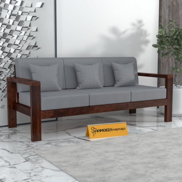 Mamta Furniture Solid Sheesham Wood 3 Seater Sofa Set | 40 Density Cushions | Living Room | Drawing Room | Without Pillow