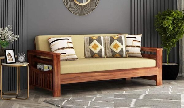 Saamenia furnitures™ Wooden Solid Sheesham Wood 5 Seater Sofa Set with Cushions (5 Seater Sofa | 3+1+1, Honey)