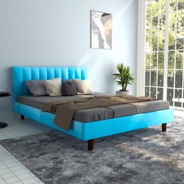 Mamta Furniture Fabric Upholstered King Size Bed with Velvet Blue Headboard | Engineered Wood Construction | Bedroom & Hotel Use | Tufted Fabric Finish