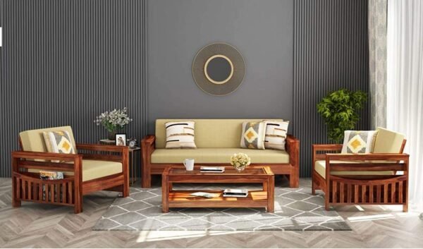Mamta Furniture Wooden Solid Sheesham Wood 5 Seater Sofa Set with Cushions (5 Seater Sofa | 3+1+1, Honey Finish 1, Brown)