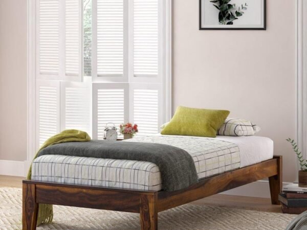 Mamta Furniture Sheesham Wood Single Size Bed | Wooden Bed | Natural Finish | Bedroom Bed | Master Bedroom | Guest Room | DIY Assembly | With Headboard