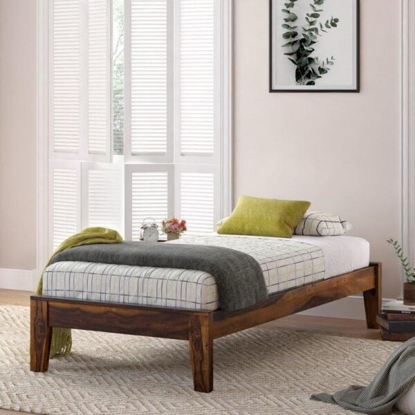 Mamta Furniture Sheesham Wood Single Size Bed | Wooden Bed | Natural Finish | Bedroom Bed | Master Bedroom | Guest Room | DIY Assembly | With Headboard