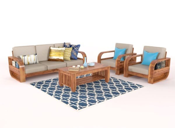 Saamenia Furniture Wooden 5 Seater Sofa Set for Living Room | Five Seater Sofa for Office & Lounge | 3+1+1 Seater Sofa Sets for Home | Sheesham Wood, Honey