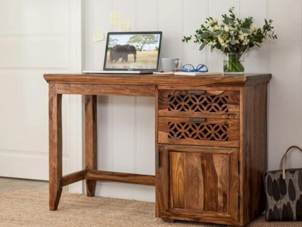 SAAMENIA FURNITURES Sheesham Wood Study Table for Students Laptop Office Desk Workstation Writing Tables with 2 Drawer and Cabinet Storage for Study Room Home Wooden Furniture (Natural Finish)
