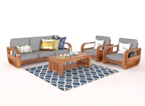 Saamenia Furniture Wooden 5 Seater Sofa Set for Living Room | Five Seater Sofa for Office & Lounge | 3+1+1 Seater Sofa Sets for Home | Sheesham Wood, Honey Finish