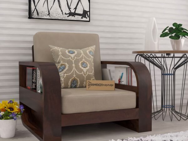 Saamenia Furniture Wooden 1 Seater Sofa Set for Living Room | One Seater Sofa for Office & Lounge | Sheesham Wood, Walnut