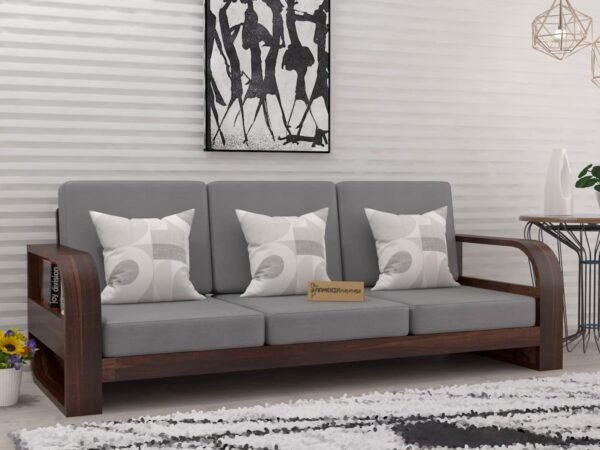 Saamenia Furniture Wooden 3 Seater Sofa Set for Living Room | Three Seater Sofa for Office & Lounge | 3 Seater Sofa Sets for Home | Sheesham Wood, Walnut Finish