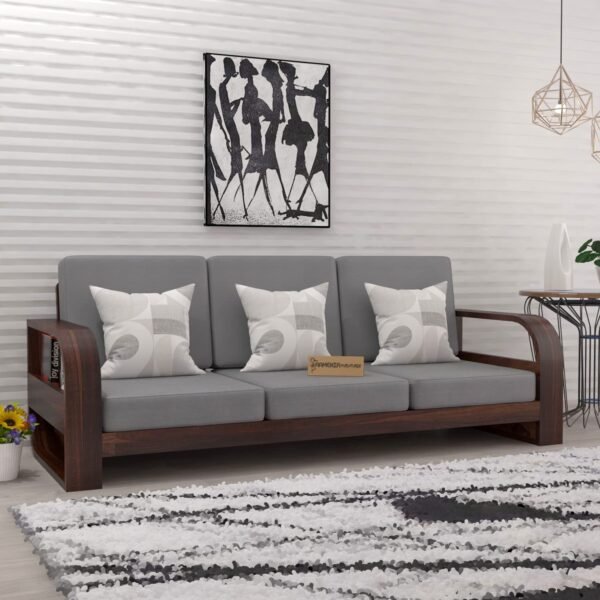 Saamenia Furniture Wooden 3 Seater Sofa Set for Living Room | Three Seater Sofa for Office & Lounge | 3 Seater Sofa Sets for Home | Sheesham Wood, Walnut Finish