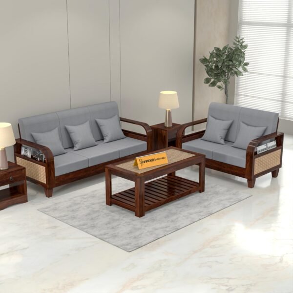 Mamta Furniture Solid Sheesham Wood 5 Seater Sofa Set | Living Room | Walnut Finish | 3+2 Configuration | Premium 40 Density Cushions Soft | Home Decor