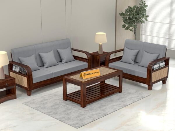 Mamta Furniture Solid Sheesham Wood 5 Seater Sofa Set 3+2 | 40 Density Cushions | Durable Elegant Design | Living Room | Drawing Room | Without Pillow