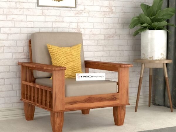 Saamenia furnitures Wooden Solid Sheesham Wood 1 Seater Sofa Set with Cushions (1 Seater Sofa, Teak)