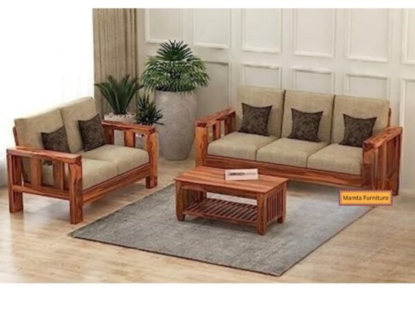 Mamta Furniture 2 Seater Wooden Sofa Set with Plush Cushion | Living Room | Natural Teak Finish | Premium Fabric Upholstery with Soft Velvet Touch | 2+2 Configuration
