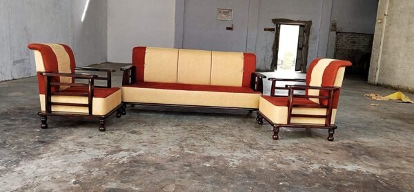 Saamenia Furnitures Solid Sheesham Wood 5 Seater Sofa Set for Living Room Furniture with Cushions – Warm Brown Finish (3+1+1 Seater)