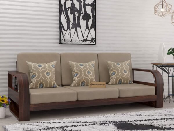Saamenia Furniture Wooden 3 Seater Sofa Set for Living Room | Three Seater Sofa for Office & Lounge | 3 Seater Sofa Sets for Home | Sheesham Wood, Walnut