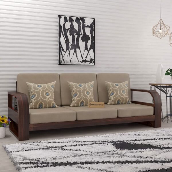 Saamenia Furniture Wooden 3 Seater Sofa Set for Living Room | Three Seater Sofa for Office & Lounge | 3 Seater Sofa Sets for Home | Sheesham Wood, Walnut