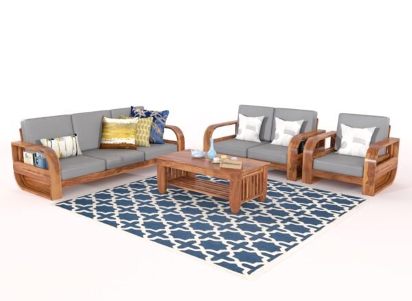 Saamenia Furniture Wooden 6 Seater Sofa Set for Living Room | Six Seater Sofa for Office & Lounge | 3+2+1 Seater Sofa Sets for Home | Sheesham Wood, Honey Finish