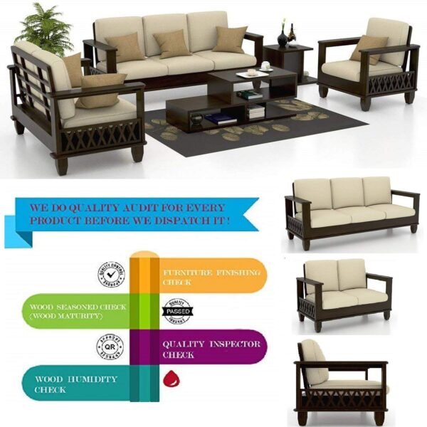 Saamenia Furnitures Solid Sheesham Wood 6 Seater Sofa Set for Living Room Furniture – Oak Finish (3+2+1 Seater)