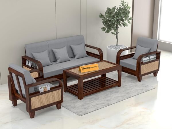 Mamta Furniture Solid Sheesham Wood 5 Seater Sofa Set 3+1+1 | Durable | Living Room | Drawing Room | Without Pillow