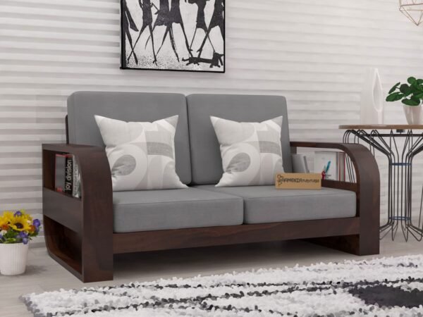 Saamenia Furniture Wooden 2 Seater Sofa Set for Living Room | Two Seater Sofa for Office & Lounge | 2 Seater Sofa Sets for Home | Sheesham Wood, Walnut Finish