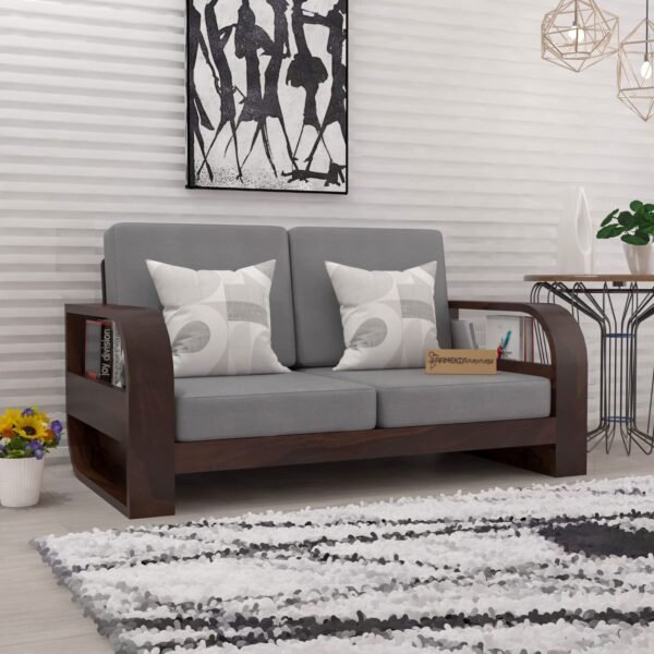 Saamenia Furniture Wooden 2 Seater Sofa Set for Living Room | Two Seater Sofa for Office & Lounge | 2 Seater Sofa Sets for Home | Sheesham Wood, Walnut Finish