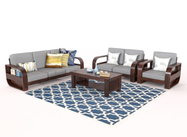 Saamenia Furniture Wooden 6 Seater Sofa Set for Living Room | Six Seater Sofa for Office & Lounge | 3+2+1 Seater Sofa Sets for Home | Sheesham Wood, Walnut Finish