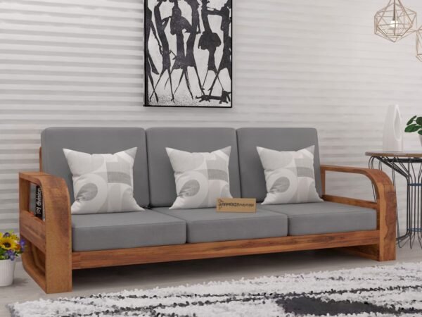 Saamenia Furniture Wooden 3 Seater Sofa Set for Living Room | Three Seater Sofa for Office & Lounge | 3 Seater Sofa Sets for Home | Sheesham Wood, Honey Finish