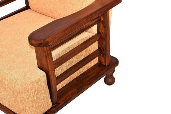 Saamenia Furnitures Solid Sheesham Wood 5 Seater Sofa Set for Living Room Furniture with Cream Cushions – Brown Finish (3+1+1 Seater)