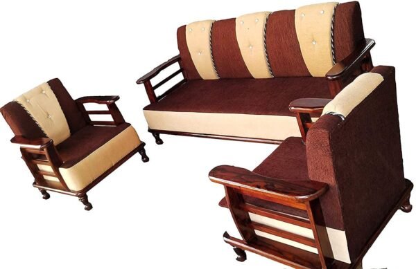 Saamenia Furnitures Solid Sheesham Wooden  5 Seater Sofa Set For Living Room , Office Furniture – Walnut Finish (3+1+1)