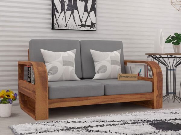Saamenia Furniture Wooden 2 Seater Sofa Set for Living Room | Two Seater Sofa for Office & Lounge | 2 Seater Sofa Sets for Home | Sheesham Wood, Honey Finish