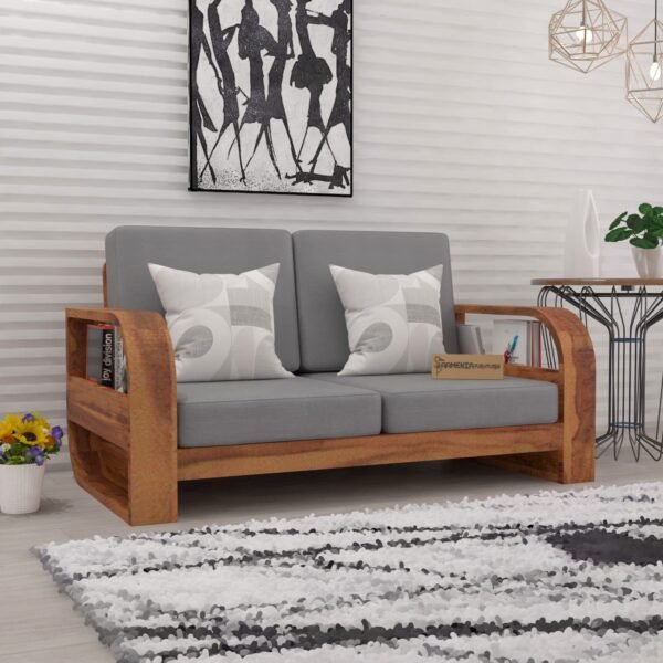 Saamenia Furniture Wooden 2 Seater Sofa Set for Living Room | Two Seater Sofa for Office & Lounge | 2 Seater Sofa Sets for Home | Sheesham Wood, Honey Finish