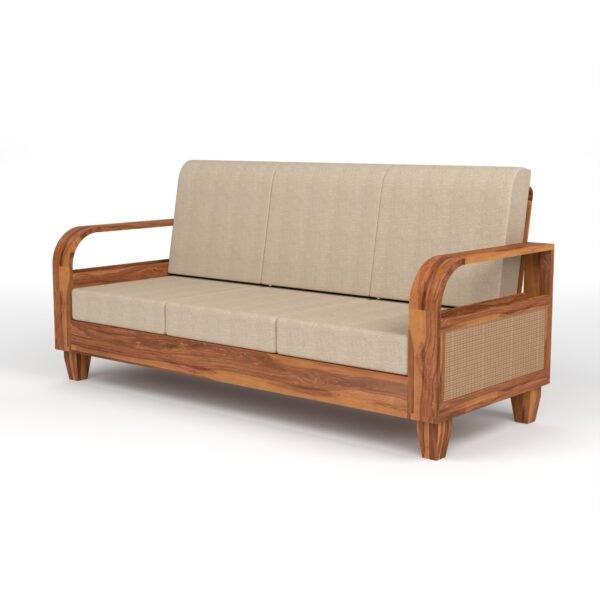 sofa set 1 (Honey Finish, 5 Seater Sofa 3+1+1 with Coffee Table, Curve Cane Sofa)