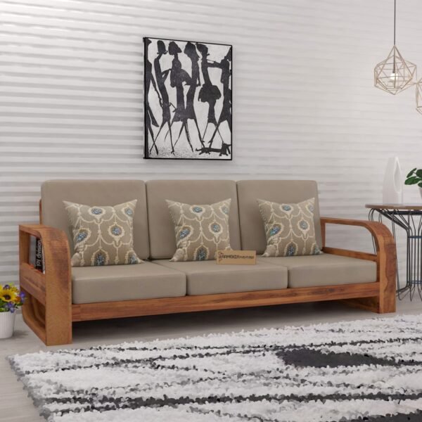 Saamenia Furniture Wooden 6 Seater Sofa Set for Living Room | Six Seater Sofa for Office & Lounge | 3+2+1 Seater Sofa Sets for Home | Sheesham Wood, Honey
