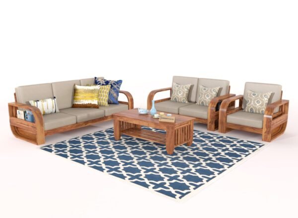 SAAMENIA FURNITURES Teak Wood 6 Seater Sofa with coffee table Set for Living Room | Sofa Set for Living Room Furniture (3+2+1)