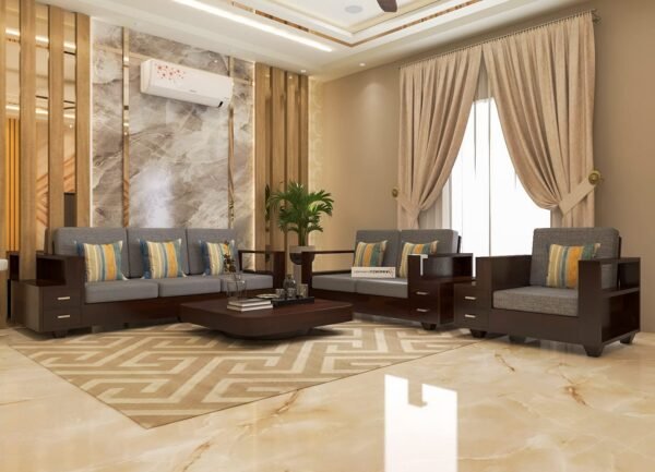Saamenia Furnitures Solid Sheesham Wood 6 Seater Sofa Set for Living Room Furniture – Walnut Finish (3+2+1 Seater)